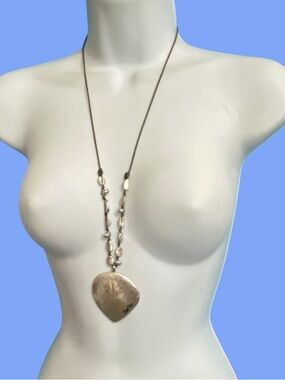 BELLA UNO Silver-Tone Hammered Necklace With Beads & Knotted Gray Silk Cording